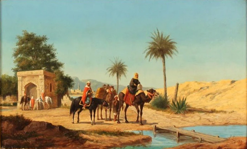 Paesaggio orientale con arabi a cavallo